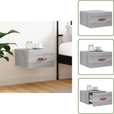 The Living Store Comodino a Muro Grigio Sonoma 35x35x20 cm - Comodino sospeso