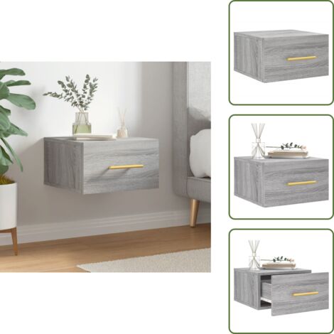 The Living Store Comodino a Muro Grigio Sonoma 35x35x20 cm - Comodino sospeso