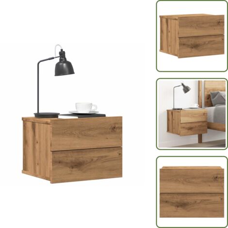 The Living Store Comodino a Muro Rovere Artigianale 40x32x30 cm - Comodino pensile