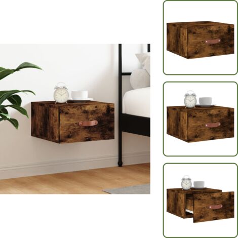 The Living Store Comodino a Muro Rovere Fumo 35x35x20 cm - Comodino sospeso