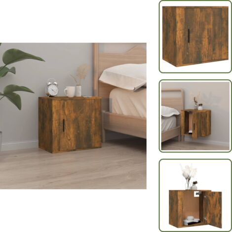 The Living Store Comodino a Muro Rovere Fumo 50x30x47 cm - Comodino pensile