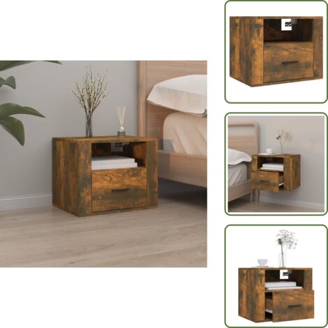 The Living Store Comodino a Muro Rovere Fumo 50x36x40 cm - Comodino pensile