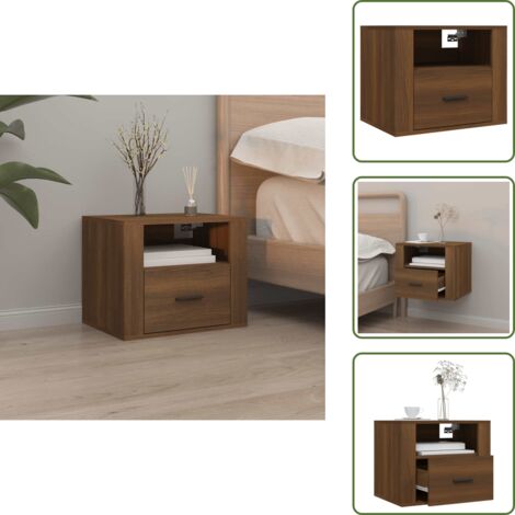 The Living Store Comodino a Muro Rovere Marrone 50x36x40 cm - Comodino pensile
