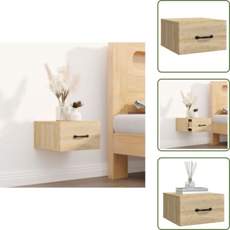 The Living Store Comodino a Muro Rovere Sonoma 35x35x20 cm - Comodino pensile