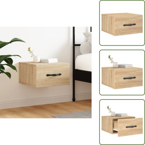 The Living Store Comodino a Muro Rovere Sonoma 35x35x20 cm - Comodino sospeso