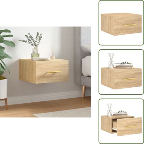 The Living Store Comodino a Muro Rovere Sonoma 35x35x20 cm - Comodino sospeso