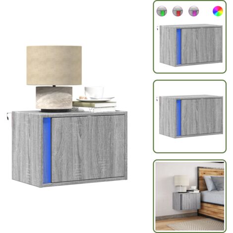 The Living Store Comodino a Parete con luci LED Grigio Sonoma - Luci LED