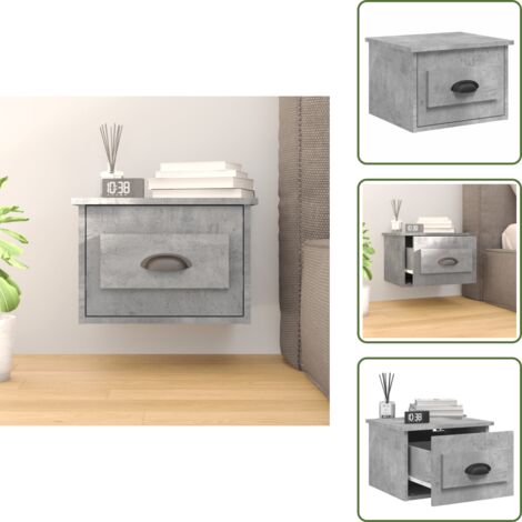 The Living Store Comodino a Parete Grigio Cemento 41,5x36x28 cm - Comodino pensile