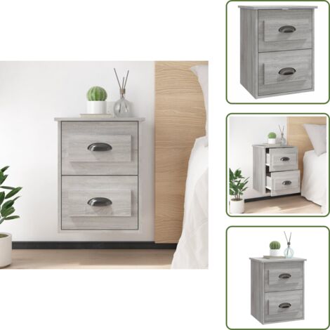 The Living Store Comodino a Parete Grigio Sonoma 41,5x36x53 cm - Comodino pensile