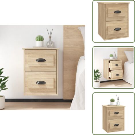 The Living Store Comodino a Parete Rovere Sonoma 41,5x36x53 cm - Comodino pensile