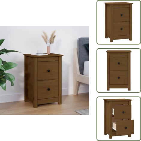 The Living Store Comodino ambra 40x35x61,5 cm in Legno Massello di Pino - Comodino marrone