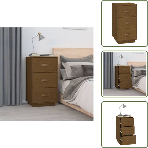The Living Store Comodino Ambrato 40x40x75 cm in Legno Massello di Pino - Comodino marrone ambra