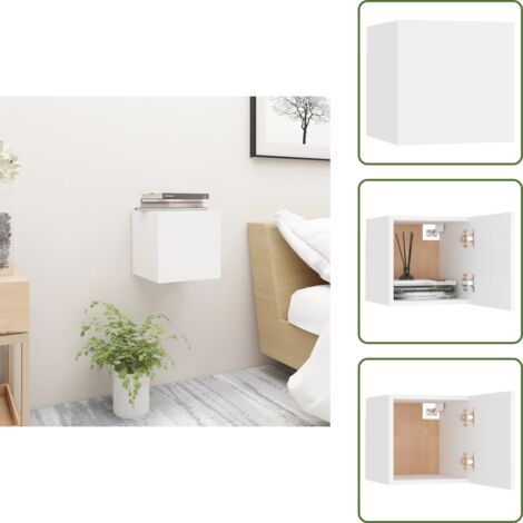 The Living Store Comodino Bianco 30,5x30x30 cm in Legno Multistrato - Comodino murale