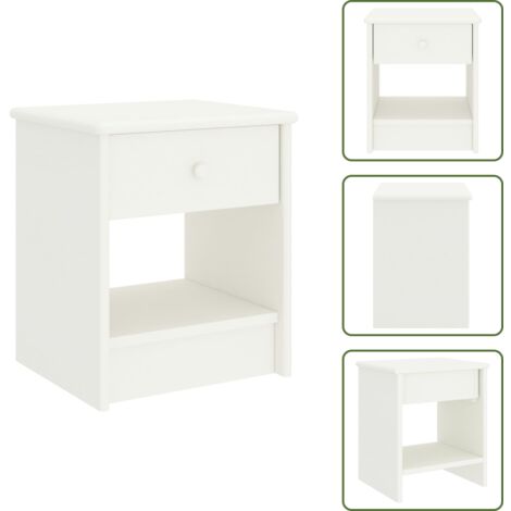 The Living Store Comodino Bianco 35x30x40 cm in Legno Massello di Pino - Comodino in pino