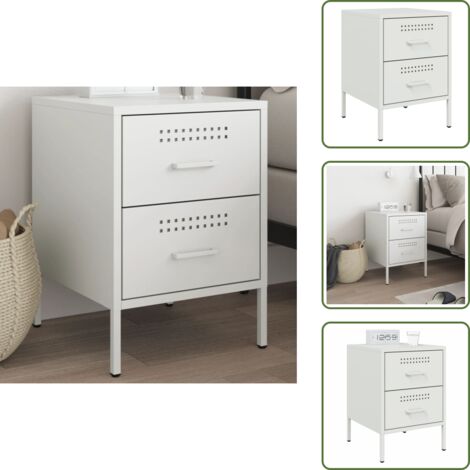 The Living Store Comodino Bianco 36x39x50,5 cm in Acciaio - Comodino industriale