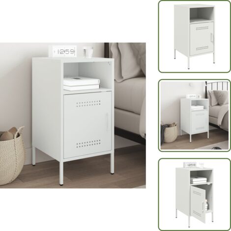 The Living Store Comodino Bianco 36x39x68 cm in Acciaio - Comodino industriale