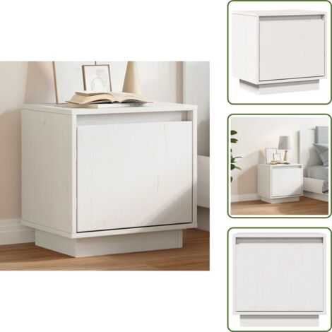 The Living Store Comodino Bianco 40x30x40 cm in Legno Massello di Pino - Comodino moderno