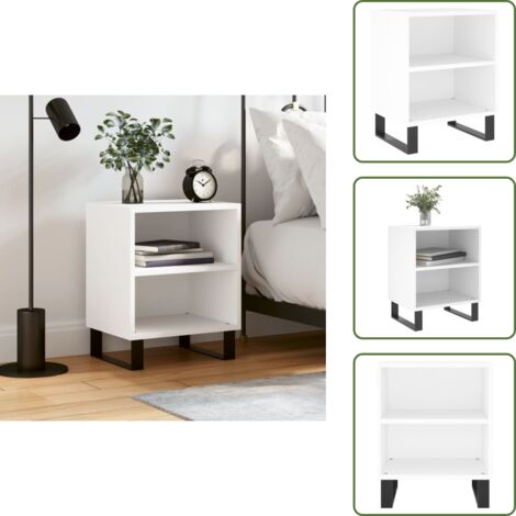 The Living Store Comodino Bianco 40x30x50 cm in Legno Multistrato - Comodino da letto