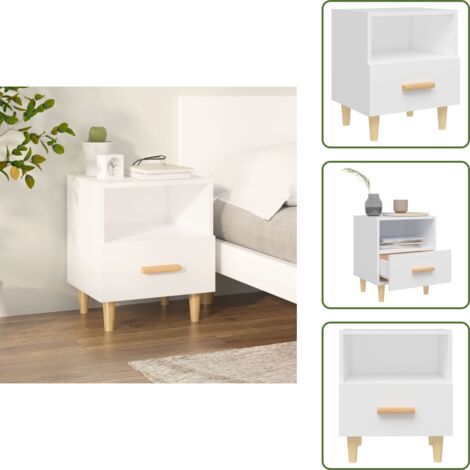 The Living Store Comodino Bianco 40x35x47 cm - Comodino in legno