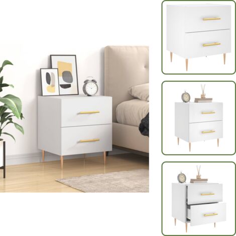 The Living Store Comodino Bianco 40x35x47,5 cm in Legno Multistrato - Comodino moderno