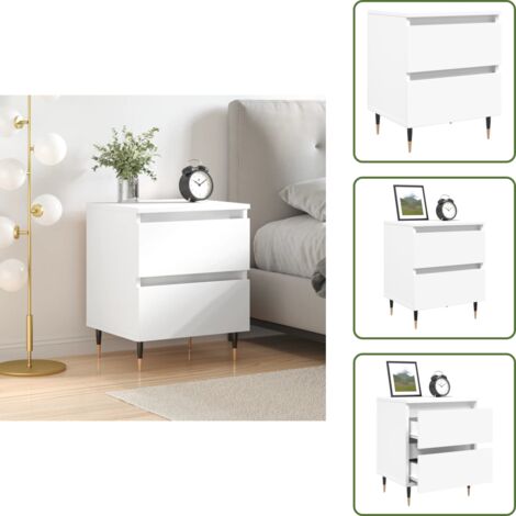 The Living Store Comodino Bianco 40x35x50 cm in Legno Multistrato - Comodino da soggiorno