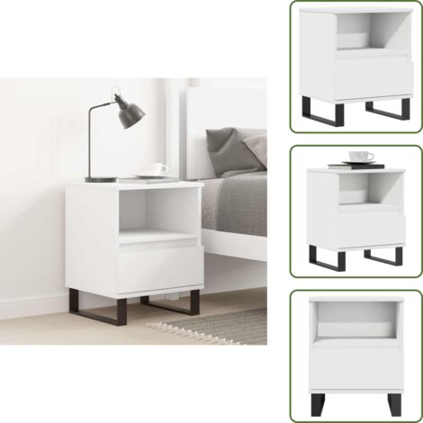 The Living Store Comodino Bianco 40x35x50 cm in Legno Multistrato - Comodino moderno