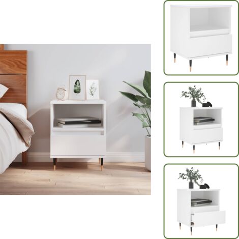 The Living Store Comodino Bianco 40x35x50 cm in Legno Multistrato - Comodino moderno