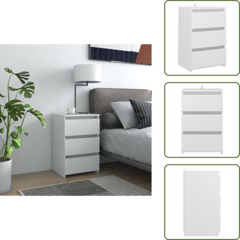 The Living Store Comodino Bianco 40x35x62,5 cm in Legno Multistrato - Comodino bianco