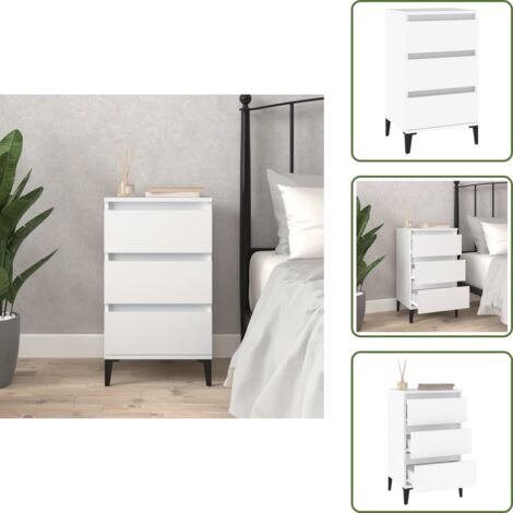 The Living Store Comodino Bianco 40x35x70 cm in Legno Multistrato - Comodino industriale