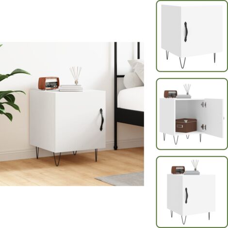 The Living Store Comodino Bianco 40x40x50 cm in Legno Multistrato - Comodino moderno