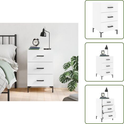 The Living Store Comodino Bianco 40x40x66 cm in Legno Multistrato - Comodino moderno