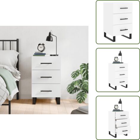 The Living Store Comodino Bianco 40x40x66 cm in Legno Multistrato - Comodino moderno