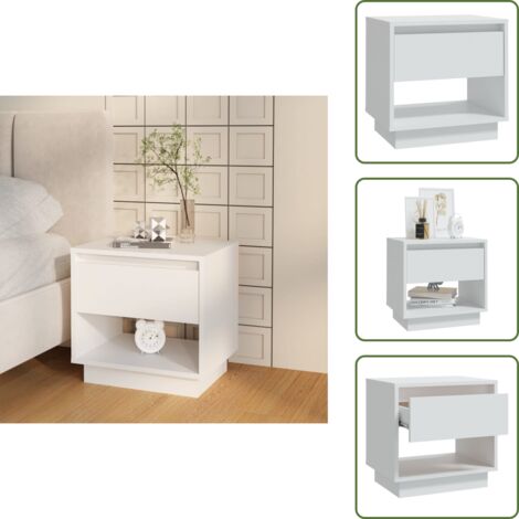 The Living Store Comodino Bianco 45x34x44 cm in Truciolato - Comodino bianco