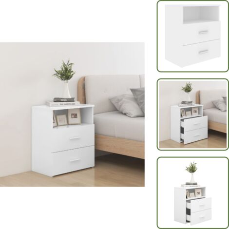 The Living Store Comodino Bianco 50x32x60 cm - Comodino per camera da letto