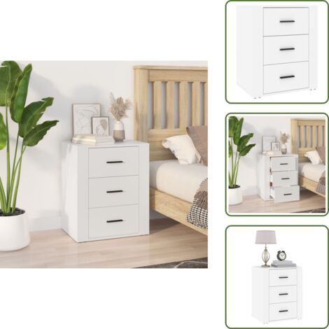The Living Store Comodino Bianco 50x36x60 cm in Legno Ingegnerizzato - Comodino bianco