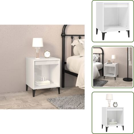 The Living Store Comodino Bianco Lucido 40x35x50 cm - Comodino in legno