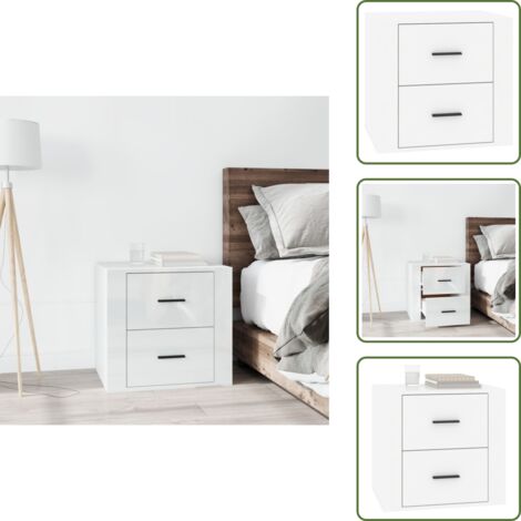 The Living Store Comodino Bianco Lucido 50x39x47 cm - Comodino bianco