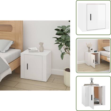 The Living Store Comodino Bianco Lucido 50x39x47 cm - Comodino bianco