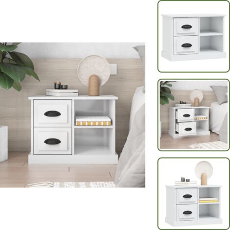 The Living Store Comodino Bianco Lucido 60x35,5x45 cm - Comodino in legno
