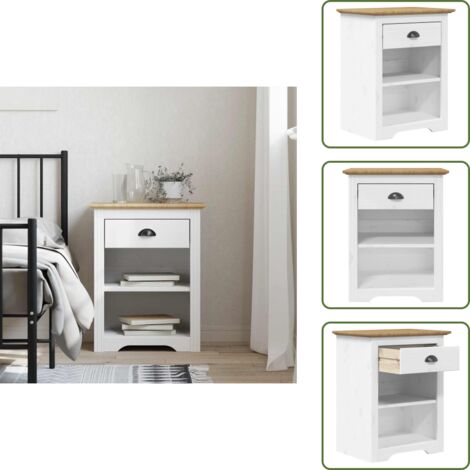 The Living Store Comodino BODO 53x38,5x67 cm in Legno Massello di Pino Marrone - Comodino francese