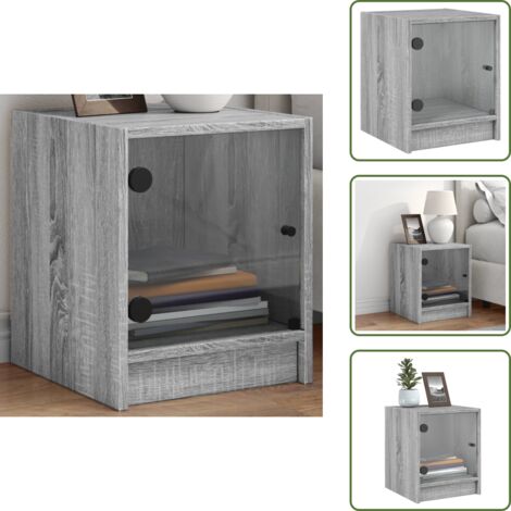 The Living Store Comodino con Anta in Vetro Grigio Sonoma 35x37x42 cm - Comodino con anta in vetro