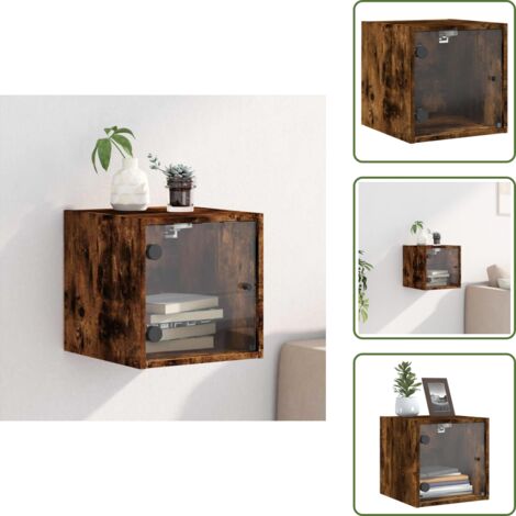 The Living Store Comodino con Anta in Vetro Rovere Fumo 35x37x35 cm - Comodino in vetro