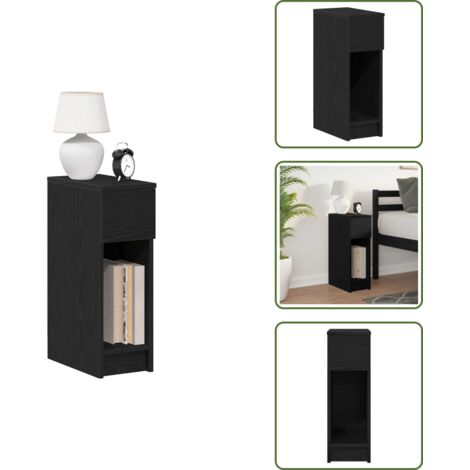 The Living Store Comodino con Cassetto Rovere Nero 20x36x60 cm - Comodino rovere nero