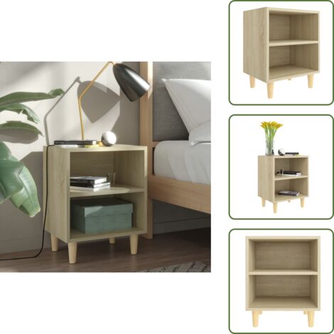 The Living Store Comodino con Gambe in Legno Massello Rovere Sonoma 40x30x50cm - Comodino in legno