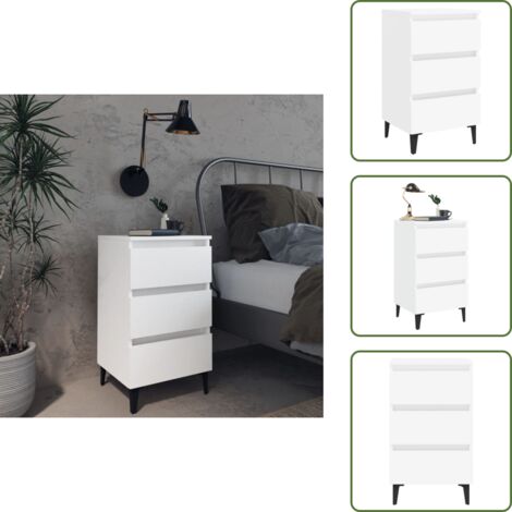 The Living Store Comodino con Gambe in Metallo Bianco 40x35x69 cm - Comodino in metallo