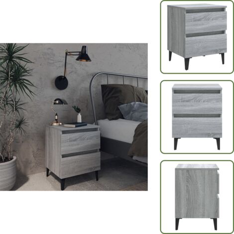 The Living Store Comodino con Gambe in Metallo Grigio Sonoma 40x35x50 cm - Comodino con cassetti