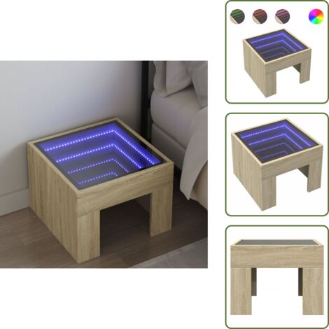 The Living Store Comodino con LED Infinity Rovere Sonoma 40x40x30 cm - Luci LED