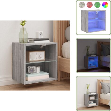 The Living Store Comodino con Luci LED a Parete Grigio Sonoma - Luci led