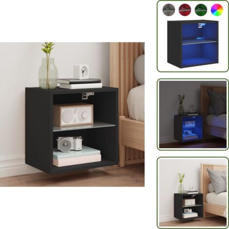 The Living Store Comodino con Luci LED a Parete Nero - Luci led