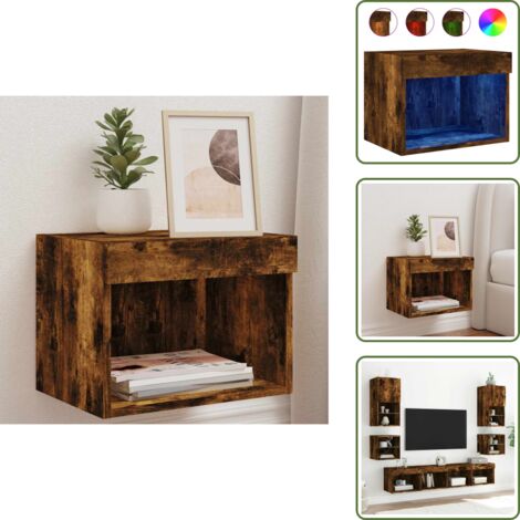 The Living Store Comodino con Luci LED a Parete Rovere Fumo - Luci led
